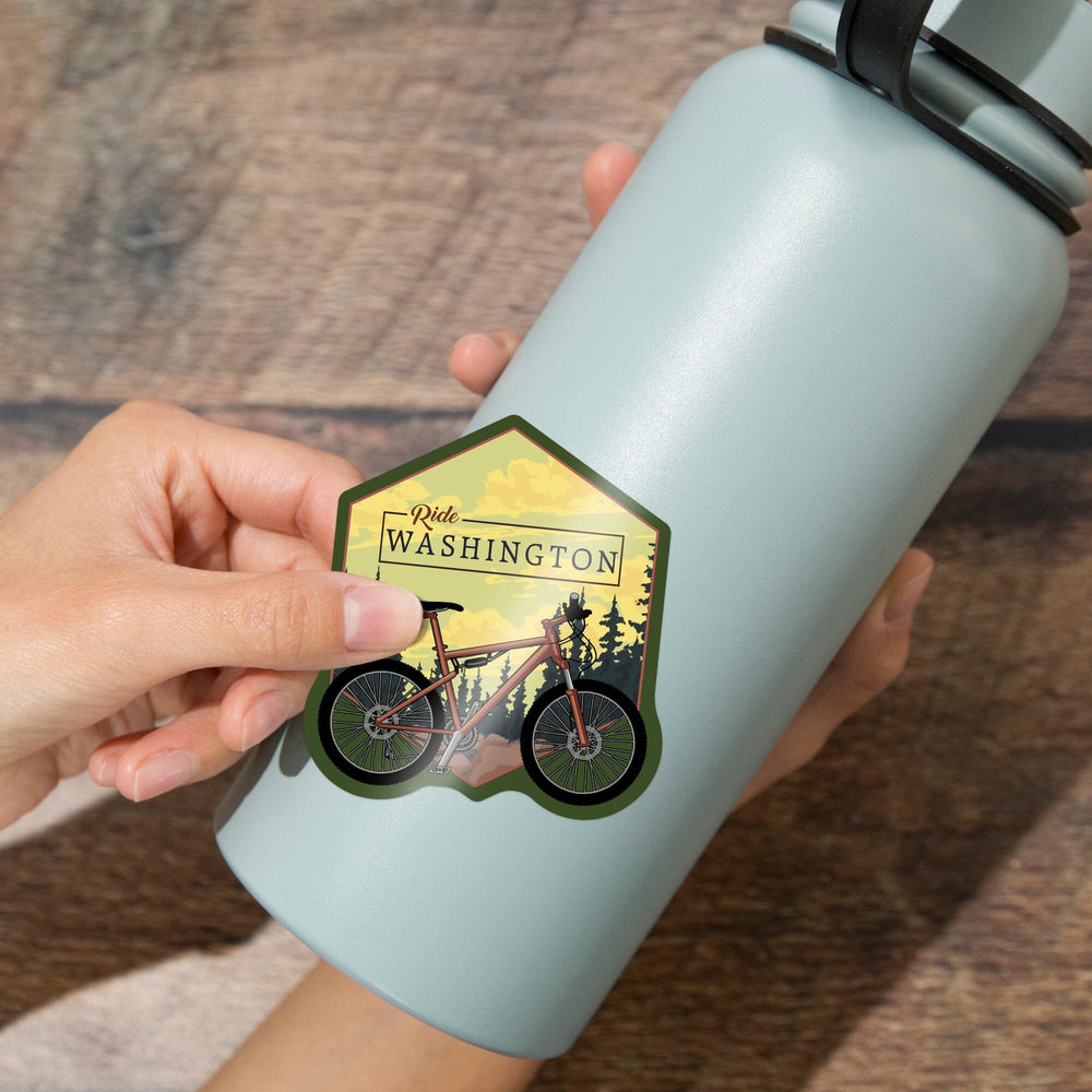 Washington, Ride the Trails, Mountain Bike, Contour, Lantern Press Artwork, Vinyl Sticker Sticker Lantern Press