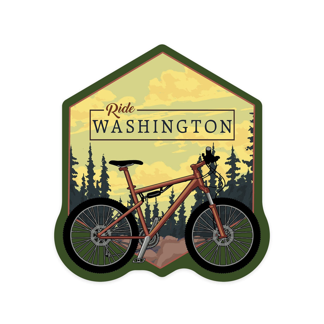 Washington, Ride the Trails, Mountain Bike, Contour, Lantern Press Artwork, Vinyl Sticker Sticker Lantern Press
