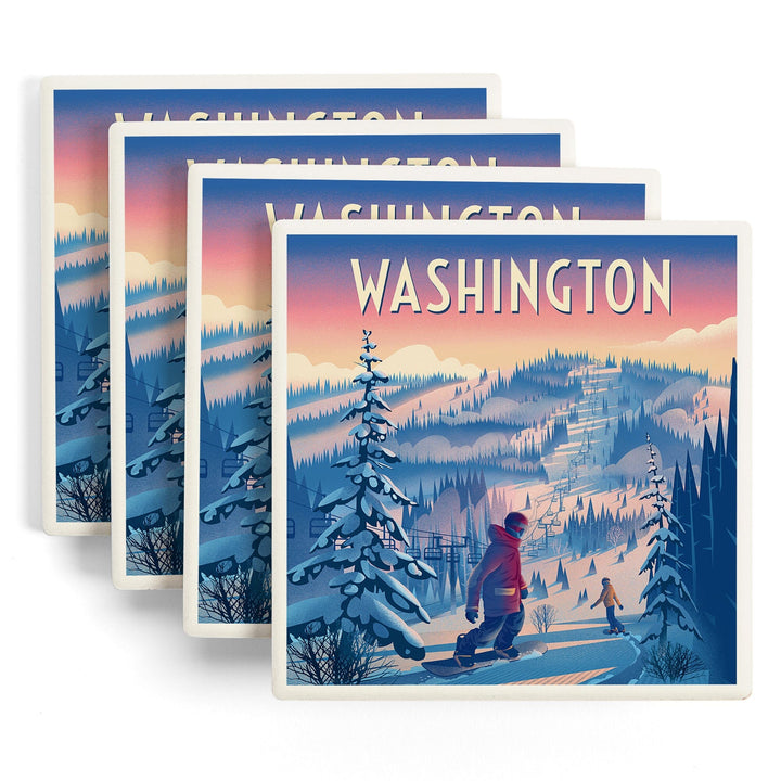 Washington, Shred the Gnar, Snowboarding, Coasters Coasters Lantern Press