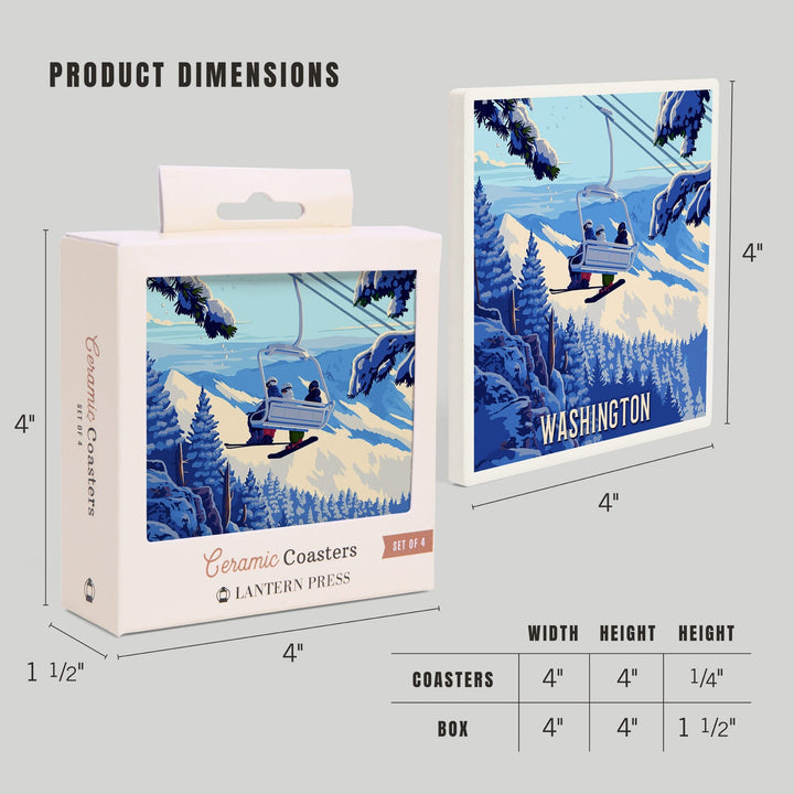 Washington, Ski Lift Above The Trees, Coasters Coasters Lantern Press