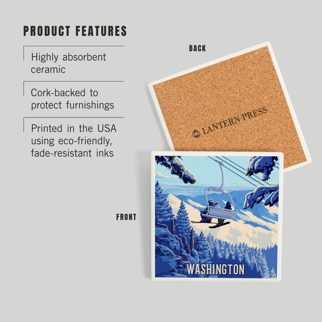 Washington, Ski Lift Above The Trees, Coasters Coasters Lantern Press