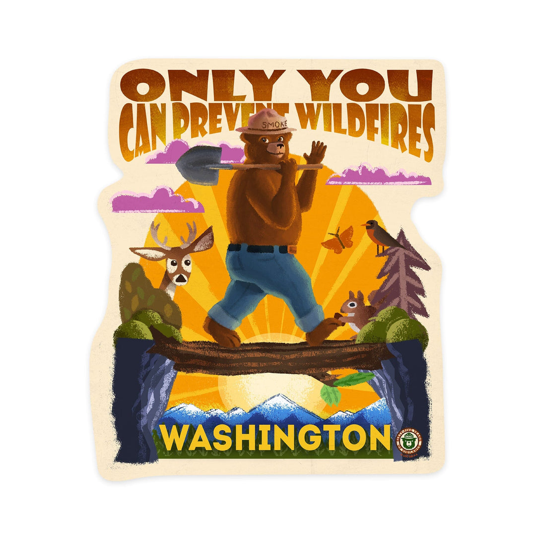 Washington, Smokey Bear and Friends, Only You, Mid-Century Inspired, Contour, Vinyl Sticker Sticker Lantern Press