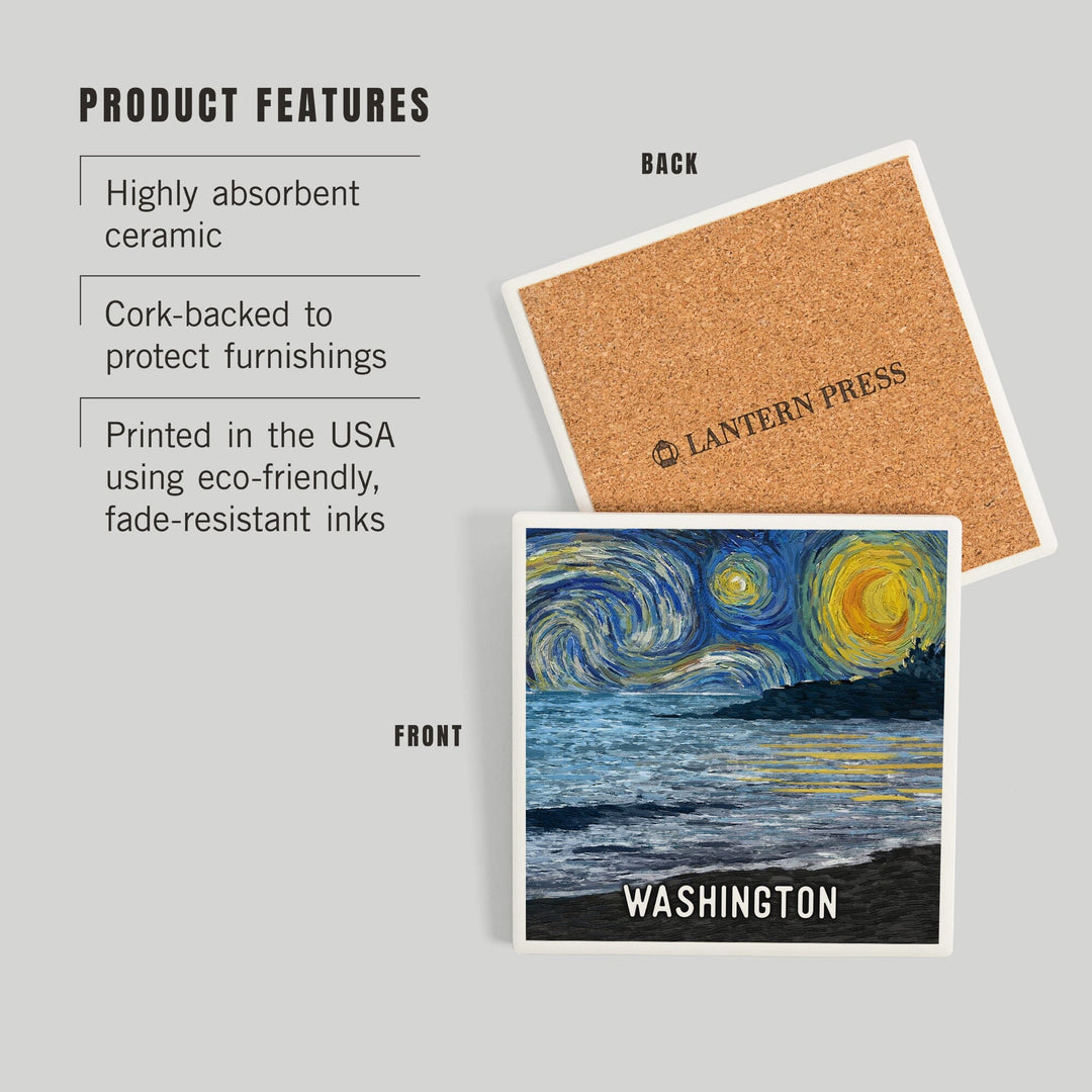 Washington, Starry Night, Coastline, Coasters Coasters Lantern Press