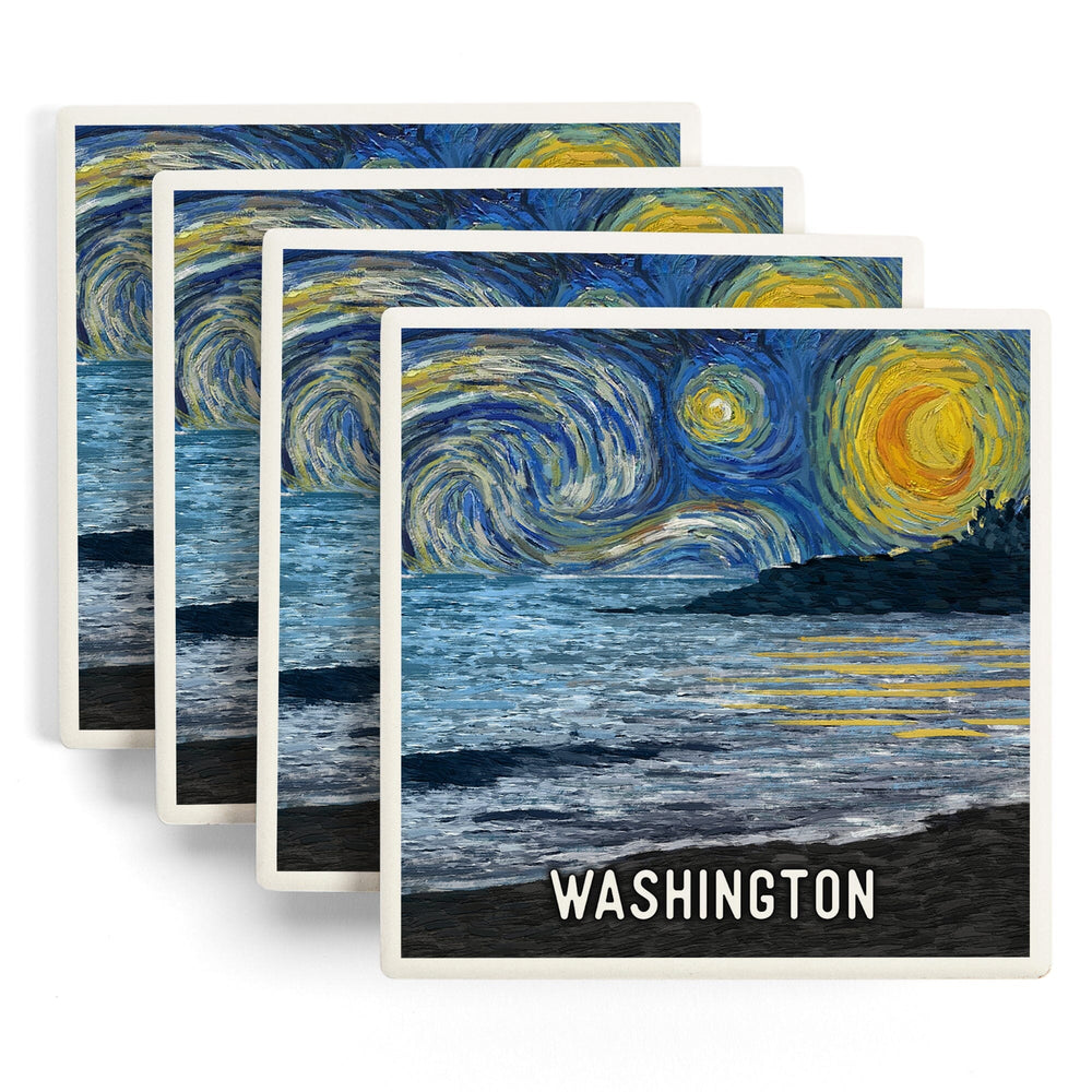 Washington, Starry Night, Coastline, Coasters Coasters Lantern Press