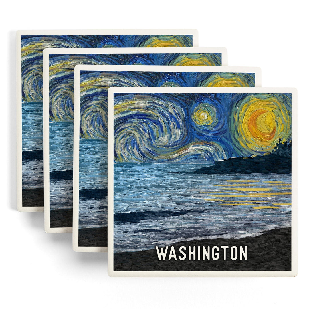 Washington, Starry Night, Coastline, Coasters Coasters Lantern Press