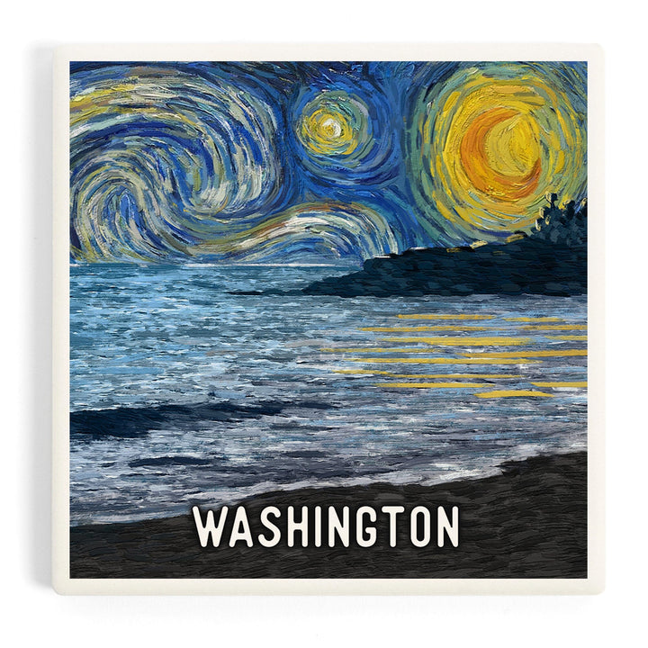 Washington, Starry Night, Coastline, Coasters Coasters Lantern Press