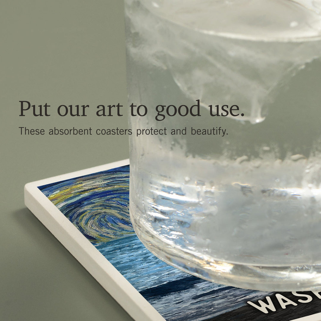 Washington, Starry Night, Coastline, Coasters Coasters Lantern Press