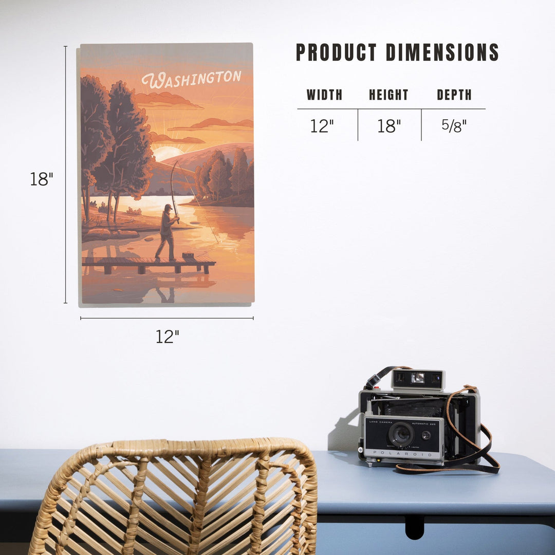 Washington, This is Living, Fishing with Hills, Wood Signs and Postcards Wood Lantern Press