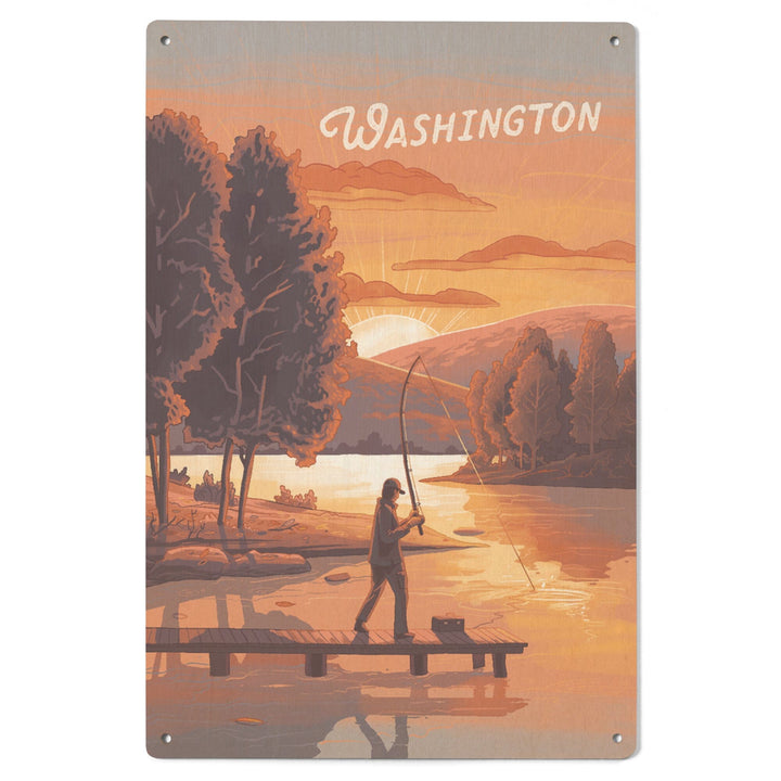 Washington, This is Living, Fishing with Hills, Wood Signs and Postcards Wood Lantern Press