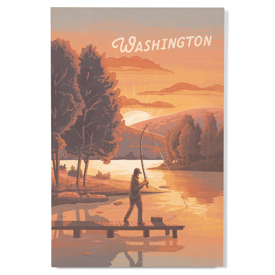 Washington, This is Living, Fishing with Hills, Wood Signs and Postcards Wood Lantern Press