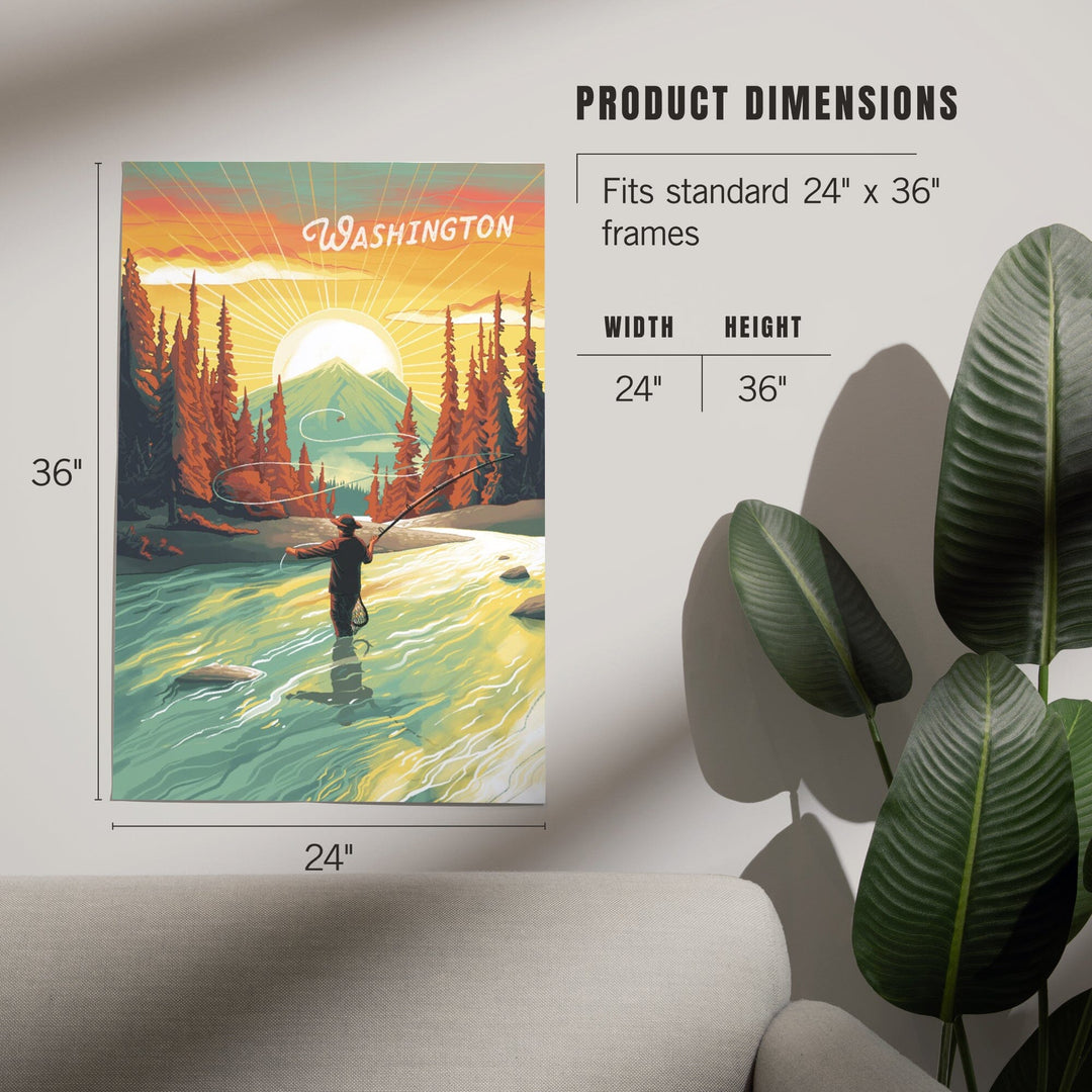 Washington, This is Living, Fishing with Mountain, Art & Giclee Prints Art Lantern Press