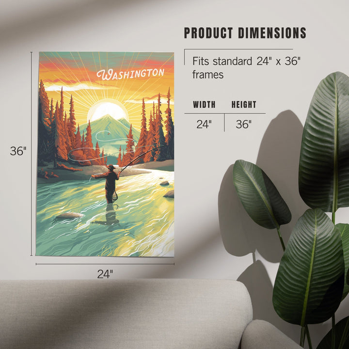 Washington, This is Living, Fishing with Mountain, Art & Giclee Prints Art Lantern Press