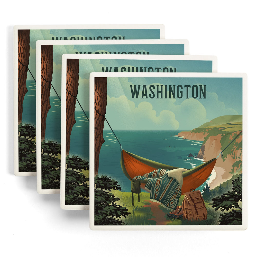Washington, Today's Office, Coastal Series, Hammock on Beach, Coasters Coasters Lantern Press