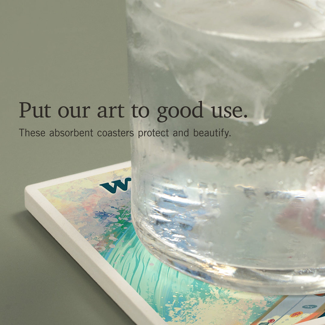 Washington, Vitamin Sea, Coastal Series, Surfer Girl, Coasters Coasters Lantern Press