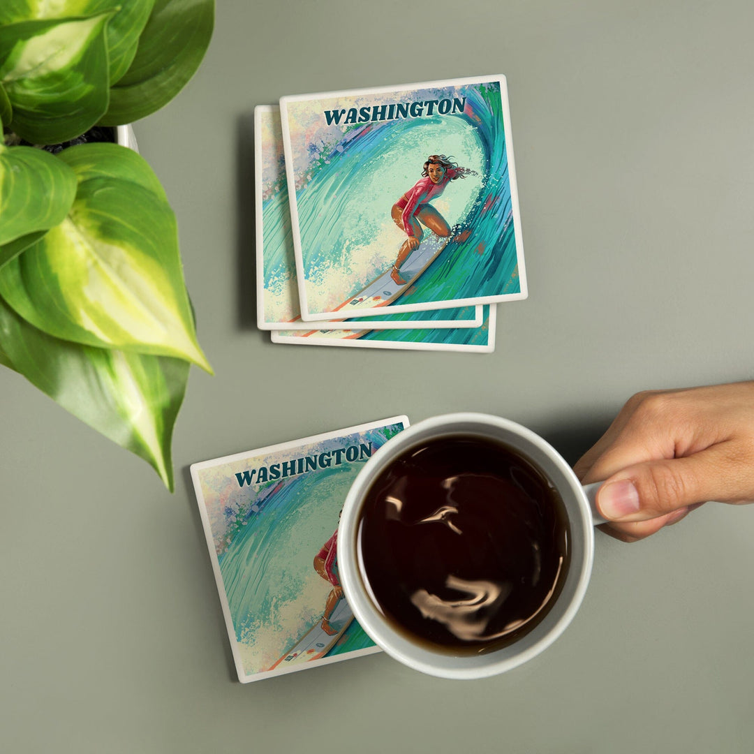 Washington, Vitamin Sea, Coastal Series, Surfer Girl, Coasters Coasters Lantern Press