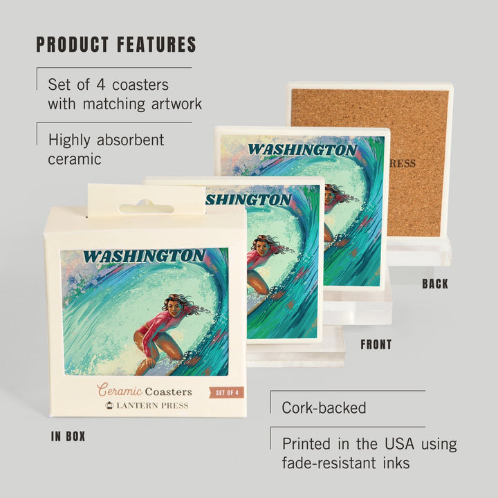 Washington, Vitamin Sea, Coastal Series, Surfer Girl, Coasters Coasters Lantern Press