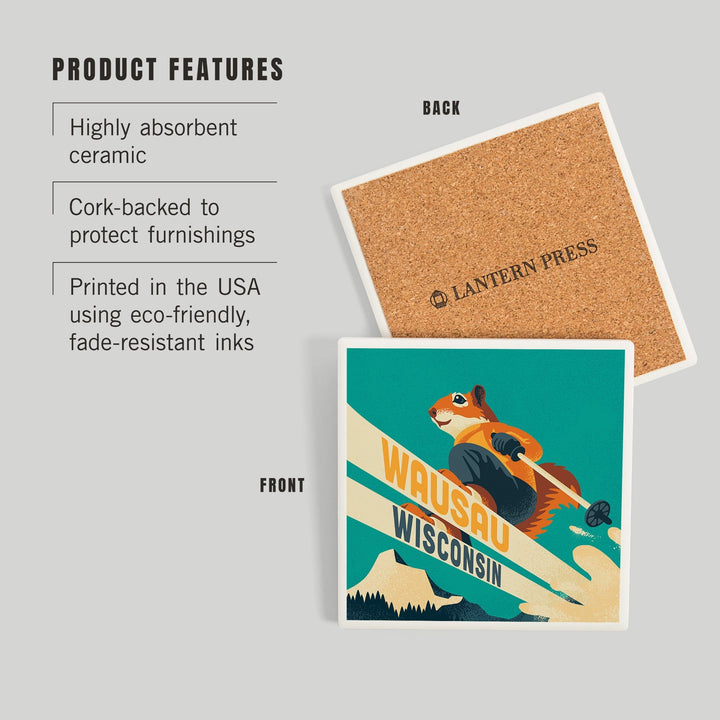 Wassau, Wisconsin, Ski Squirrel, Coasters Coasters Lantern Press