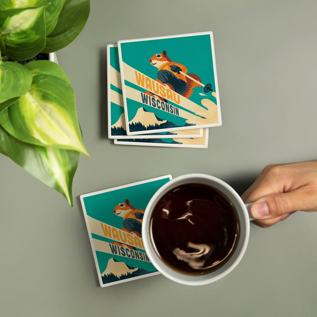 Wassau, Wisconsin, Ski Squirrel, Coasters Coasters Lantern Press