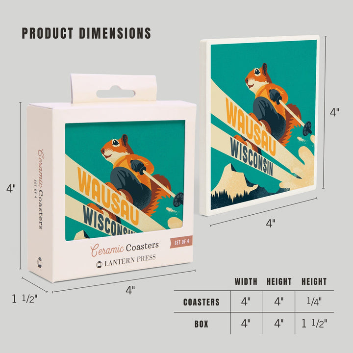 Wassau, Wisconsin, Ski Squirrel, Coasters Coasters Lantern Press