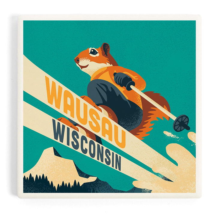 Wassau, Wisconsin, Ski Squirrel, Coasters Coasters Lantern Press Coaster