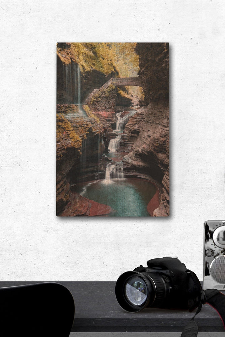 Watkins Glen State Park, New York, Waterfall Scene, Lantern Press Photography, Wood Signs and Postcards Wood Lantern Press 12 x 18 Wood Gallery Print