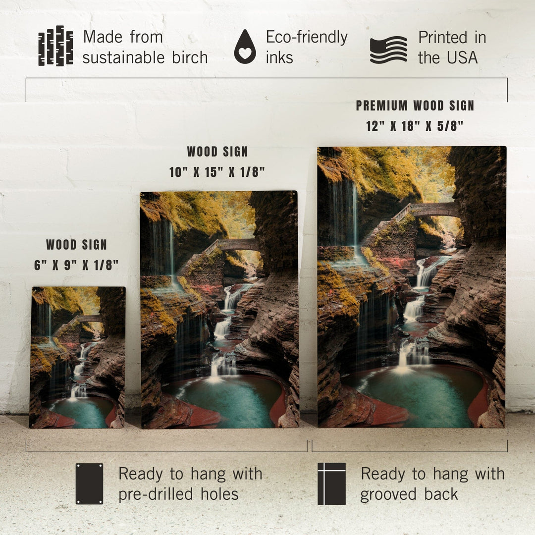Watkins Glen State Park, New York, Waterfall Scene, Lantern Press Photography, Wood Signs and Postcards Wood Lantern Press