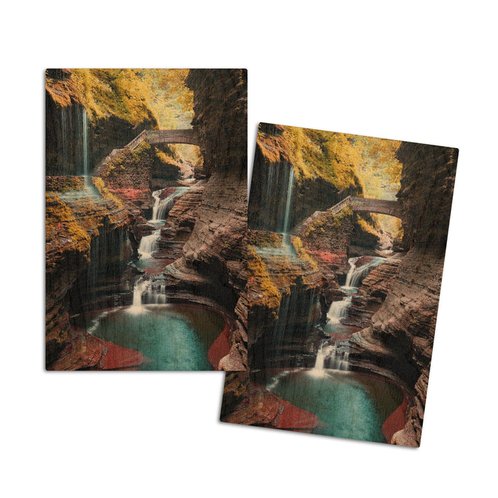 Watkins Glen State Park, New York, Waterfall Scene, Lantern Press Photography, Wood Signs and Postcards Wood Lantern Press 4x6 Wood Postcard Set