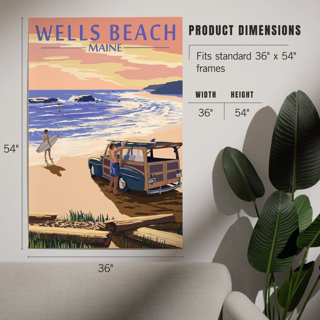 Wells Beach, Maine, Woody and Surfer on Beach, Art & Giclee Prints Art Lantern Press