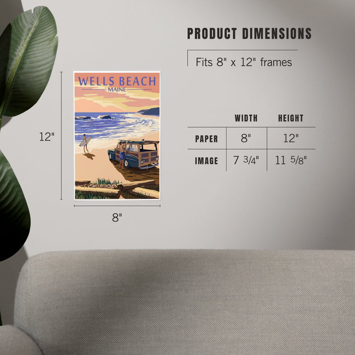 Wells Beach, Maine, Woody and Surfer on Beach, Art & Giclee Prints Art Lantern Press
