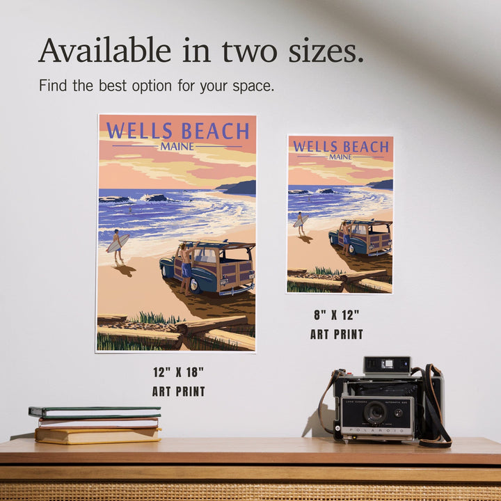 Wells Beach, Maine, Woody and Surfer on Beach, Art & Giclee Prints Art Lantern Press