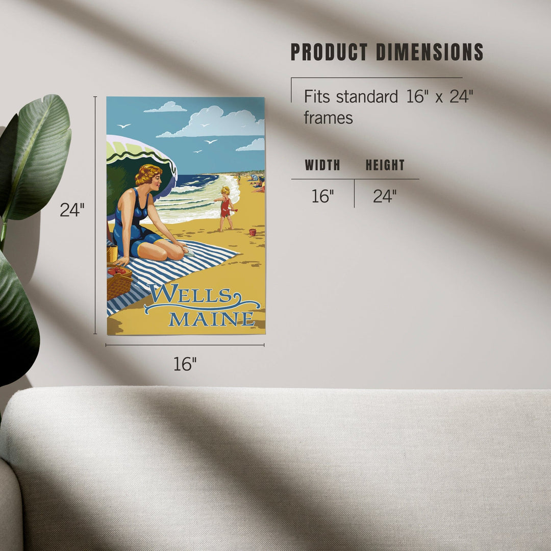 Wells, Maine, Woman on Beach, Art & Giclee Prints Art Lantern Press