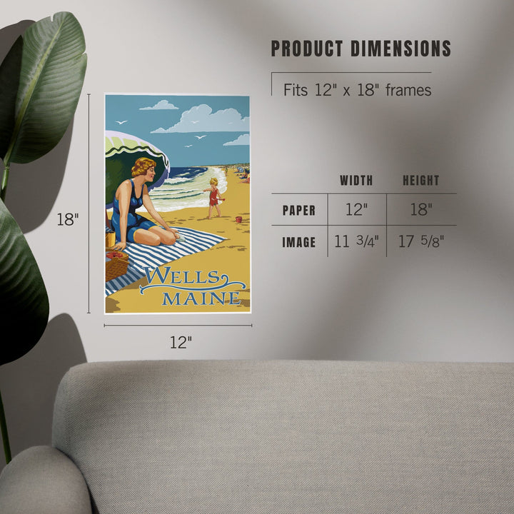 Wells, Maine, Woman on Beach, Art & Giclee Prints Art Lantern Press