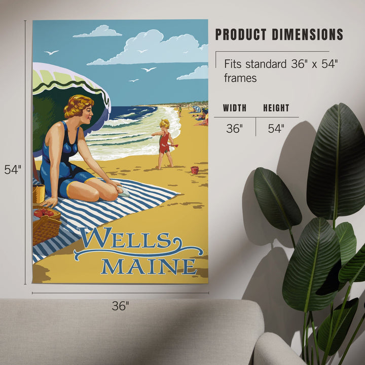Wells, Maine, Woman on Beach, Art & Giclee Prints Art Lantern Press
