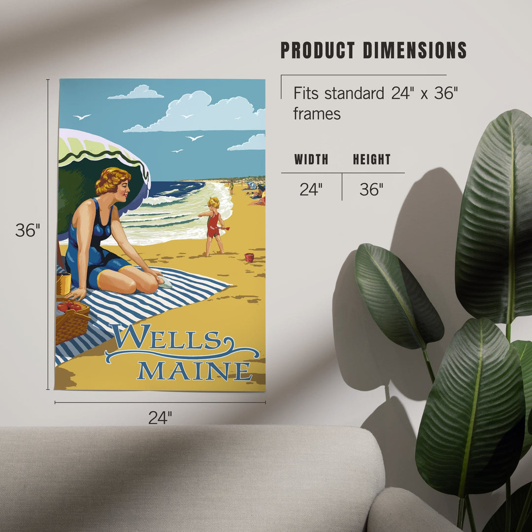 Wells, Maine, Woman on Beach, Art & Giclee Prints Art Lantern Press