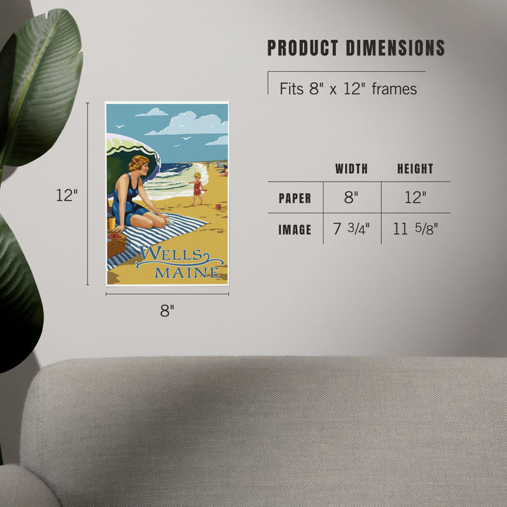 Wells, Maine, Woman on Beach, Art & Giclee Prints Art Lantern Press