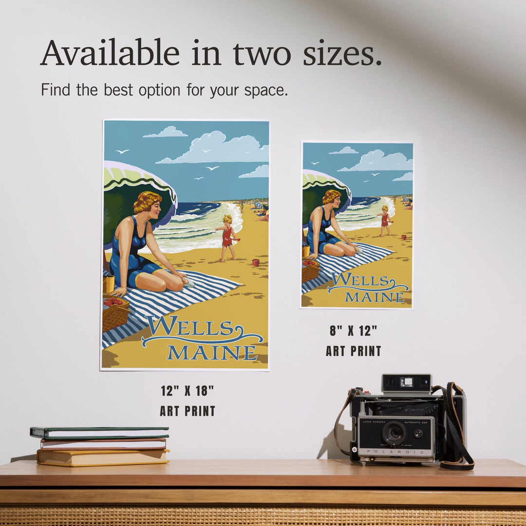 Wells, Maine, Woman on Beach, Art & Giclee Prints Art Lantern Press