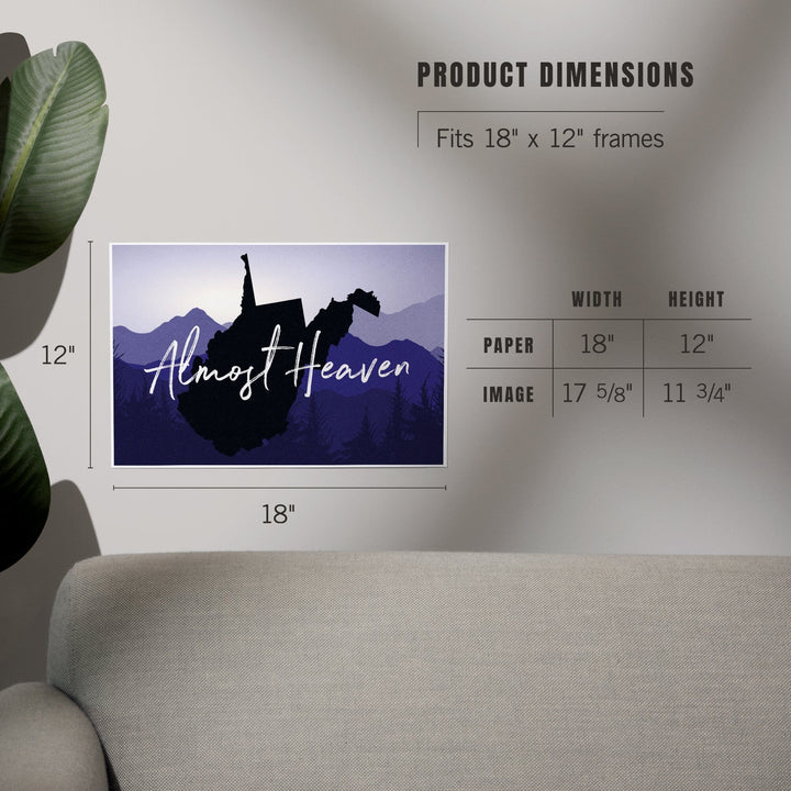 West Virginia, Almost Heaven, State Silhouette and Mountains, Art & Giclee Prints Art Lantern Press