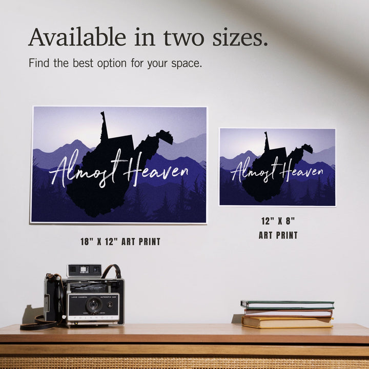 West Virginia, Almost Heaven, State Silhouette and Mountains, Art & Giclee Prints Art Lantern Press