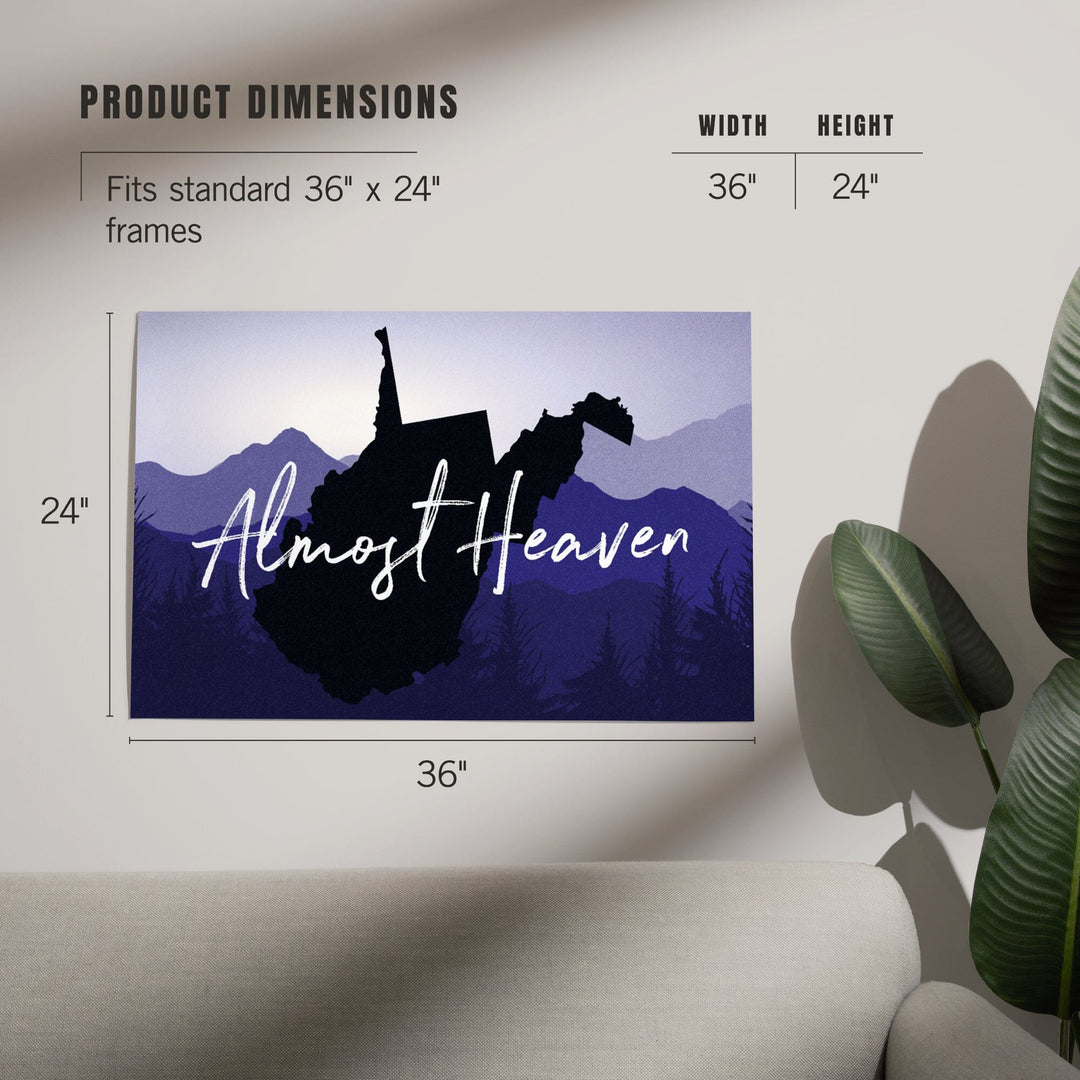 West Virginia, Almost Heaven, State Silhouette and Mountains, Art & Giclee Prints Art Lantern Press