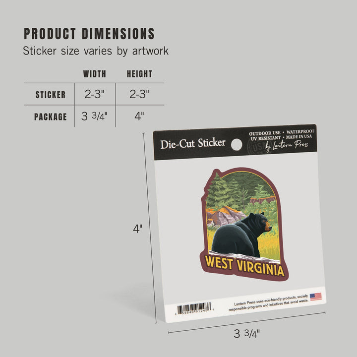 West Virginia, Black Bear in Forest, Contour, Vinyl Sticker Sticker Lantern Press