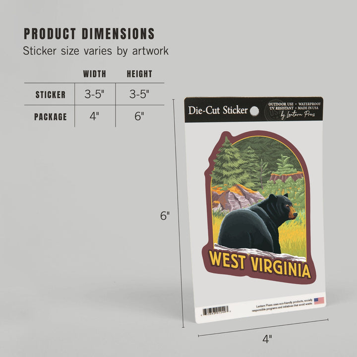 West Virginia, Black Bear in Forest, Contour, Vinyl Sticker Sticker Lantern Press