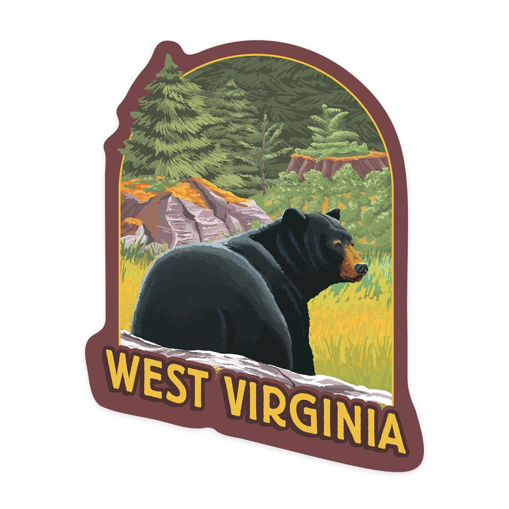West Virginia, Black Bear in Forest, Contour, Vinyl Sticker Sticker Lantern Press