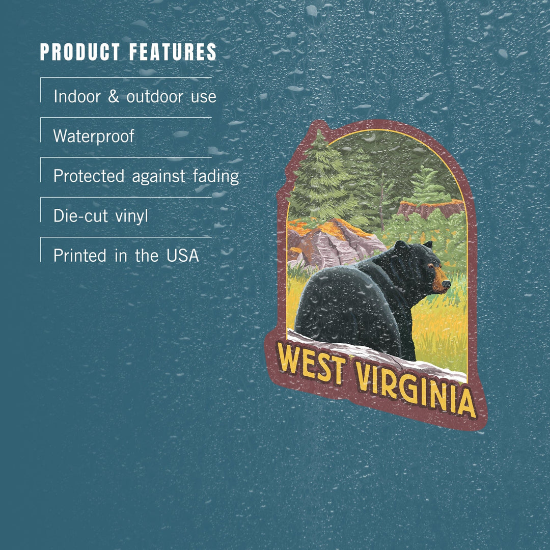 West Virginia, Black Bear in Forest, Contour, Vinyl Sticker Sticker Lantern Press