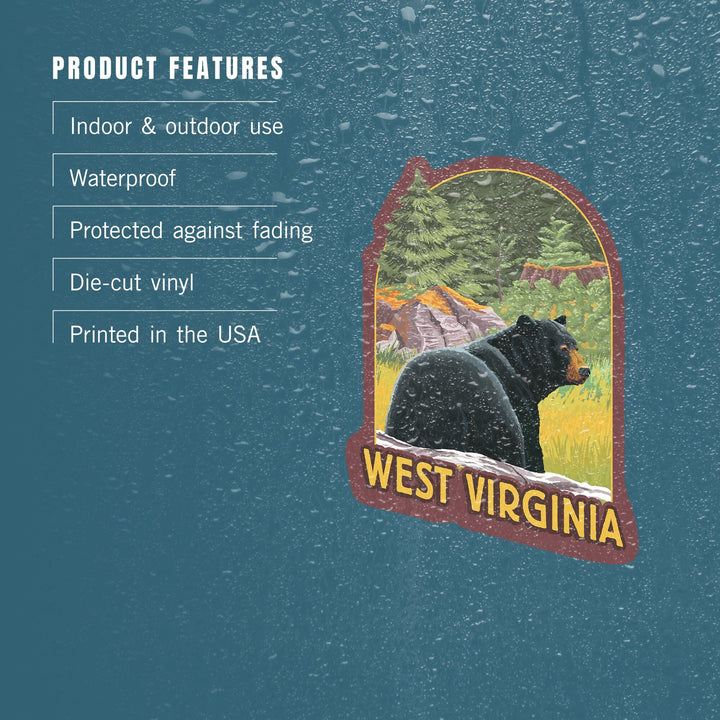 West Virginia, Black Bear in Forest, Contour, Vinyl Sticker Sticker Lantern Press