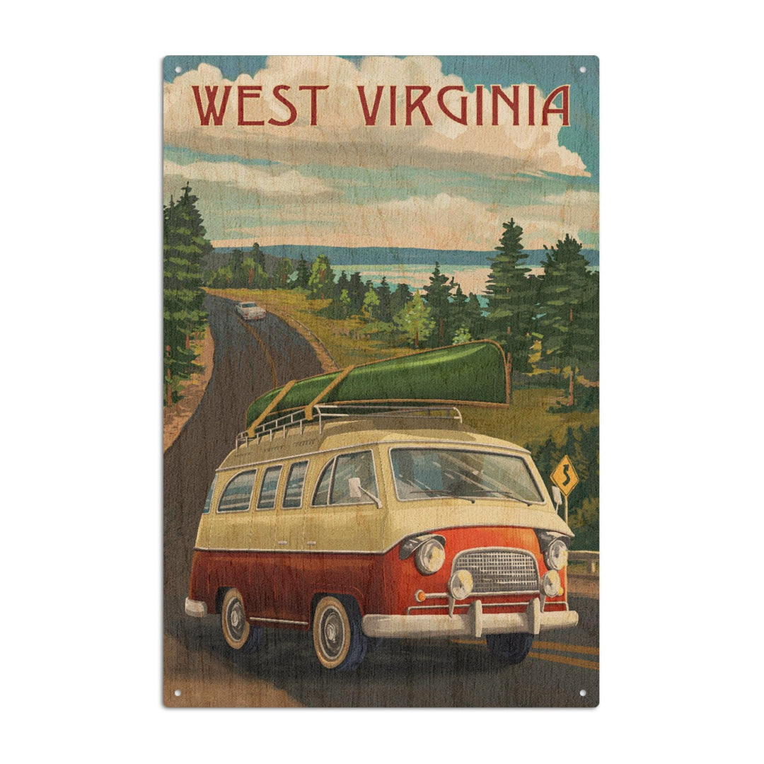 West Virginia, Camper Van, Lantern Press Artwork, Wood Signs and Postcards Wood Lantern Press 10 x 15 Wood Sign