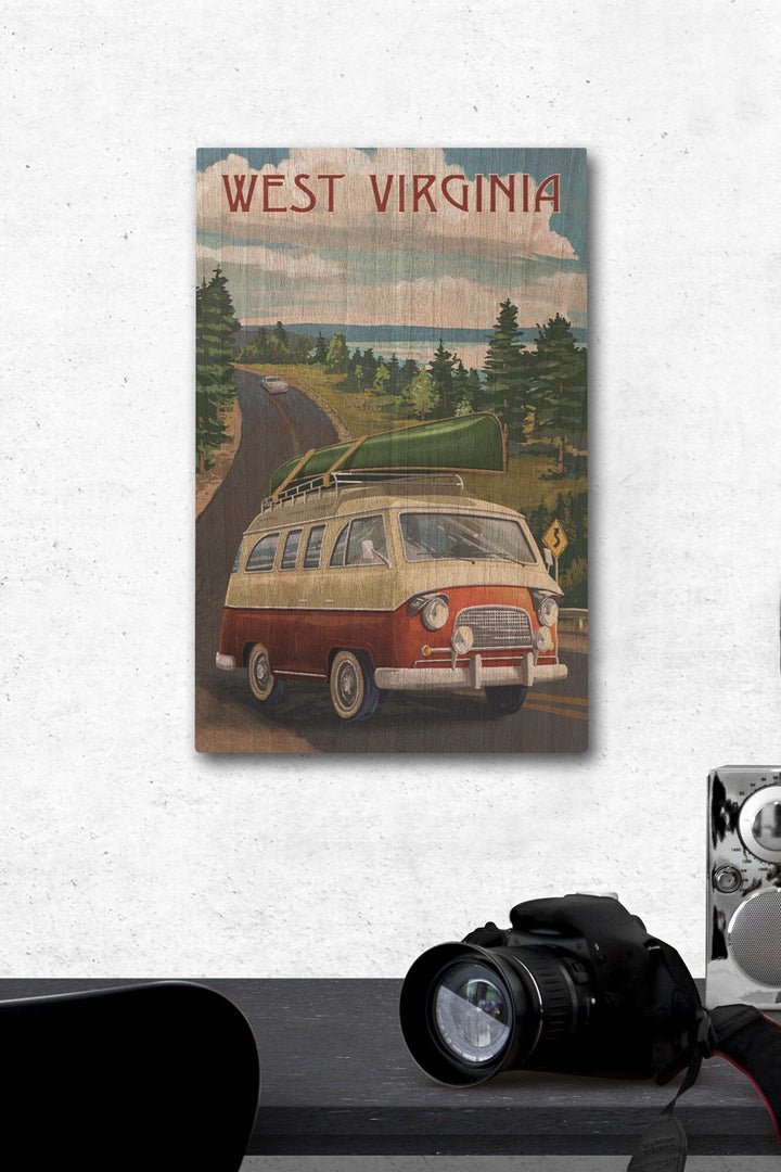 West Virginia, Camper Van, Lantern Press Artwork, Wood Signs and Postcards Wood Lantern Press 12 x 18 Wood Gallery Print