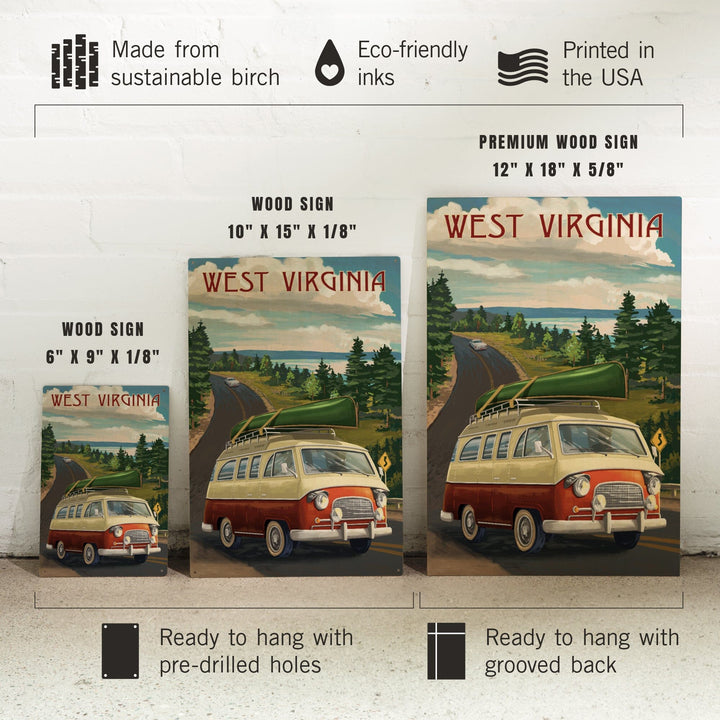 West Virginia, Camper Van, Lantern Press Artwork, Wood Signs and Postcards Wood Lantern Press