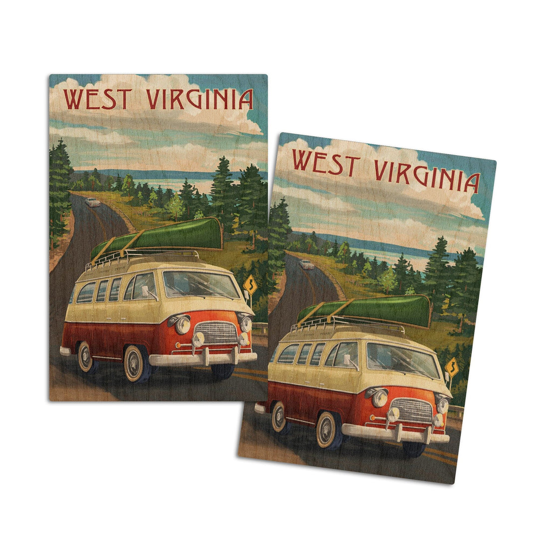 West Virginia, Camper Van, Lantern Press Artwork, Wood Signs and Postcards Wood Lantern Press 4x6 Wood Postcard Set