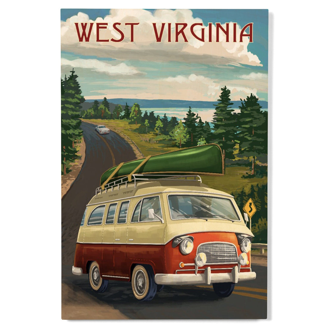 West Virginia, Camper Van, Lantern Press Artwork, Wood Signs and Postcards Wood Lantern Press