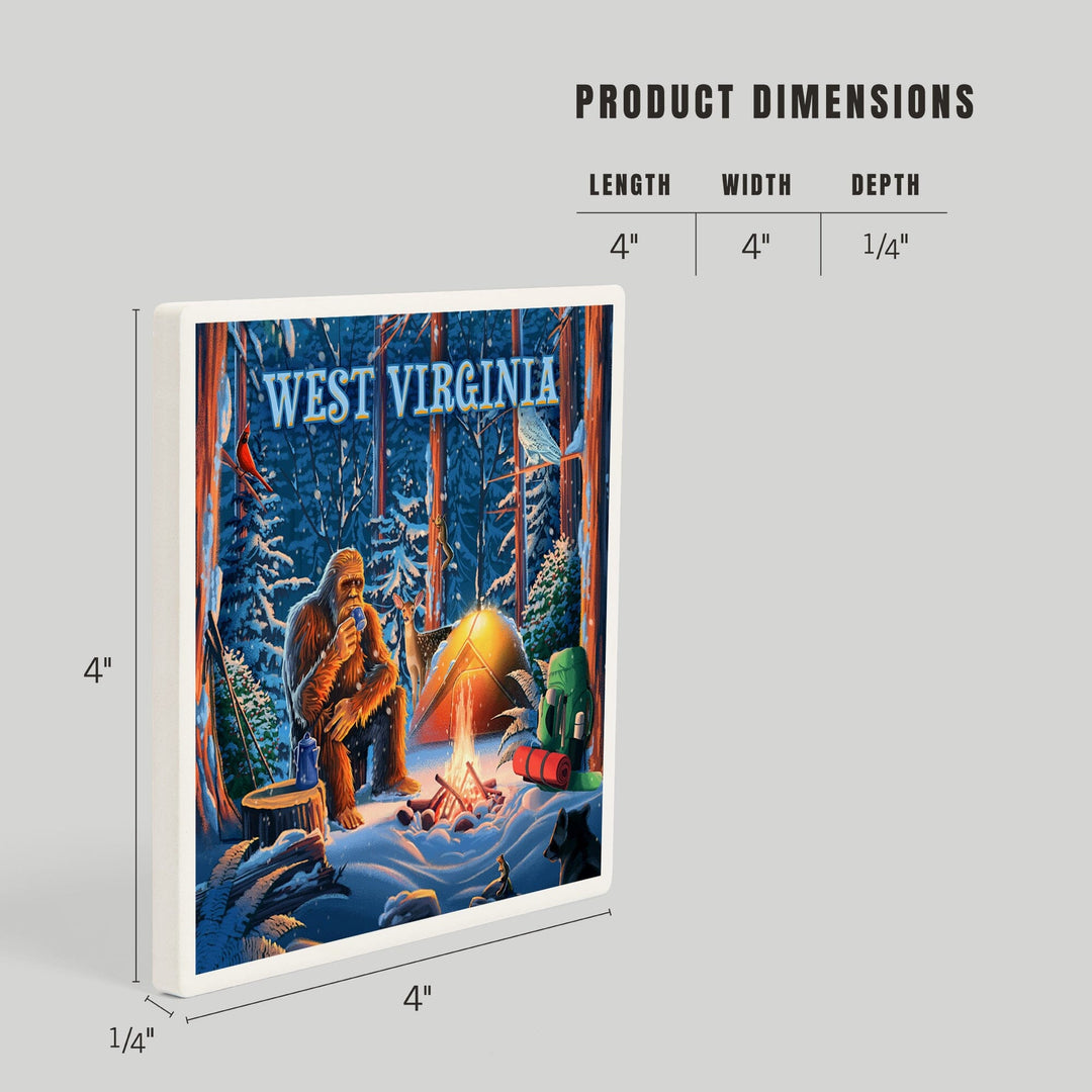 West Virginia, Find Your Inner Squatch, Camping Bigfoot, Coasters Coasters Lantern Press